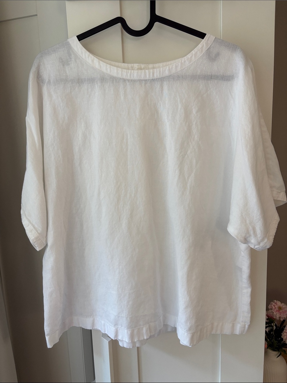 Muji White Cotton/Linen Short Sleeve Boxy Blouse sz S